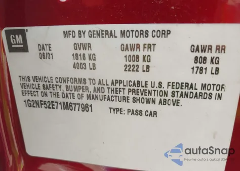 2001 Pontiac Grand Am from USA, damaged, VIN 1G2NFS52E71M67796